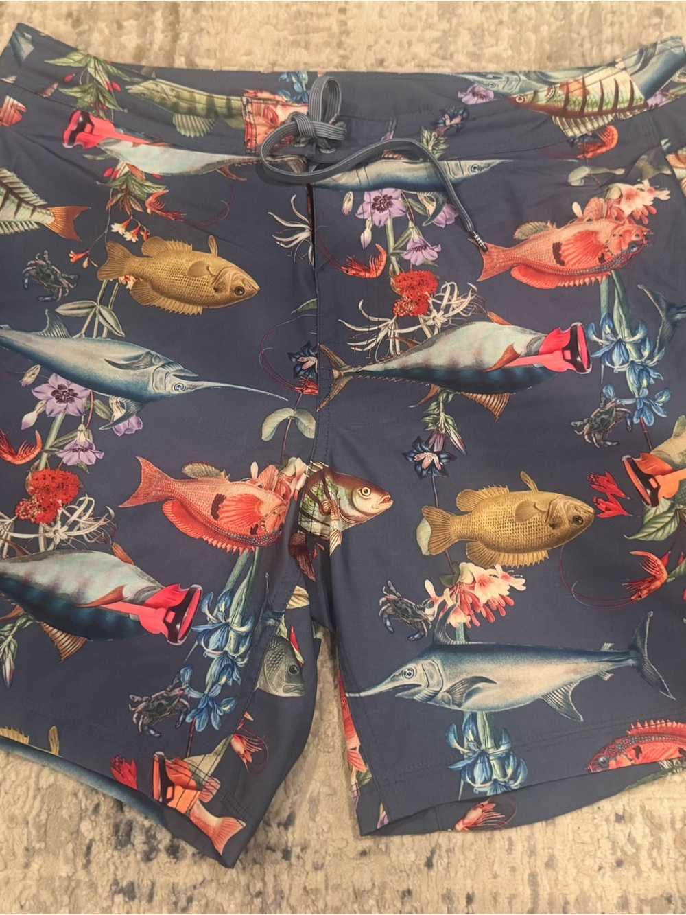 Saxx Navy Board Shorts with Multicolor Fish Print